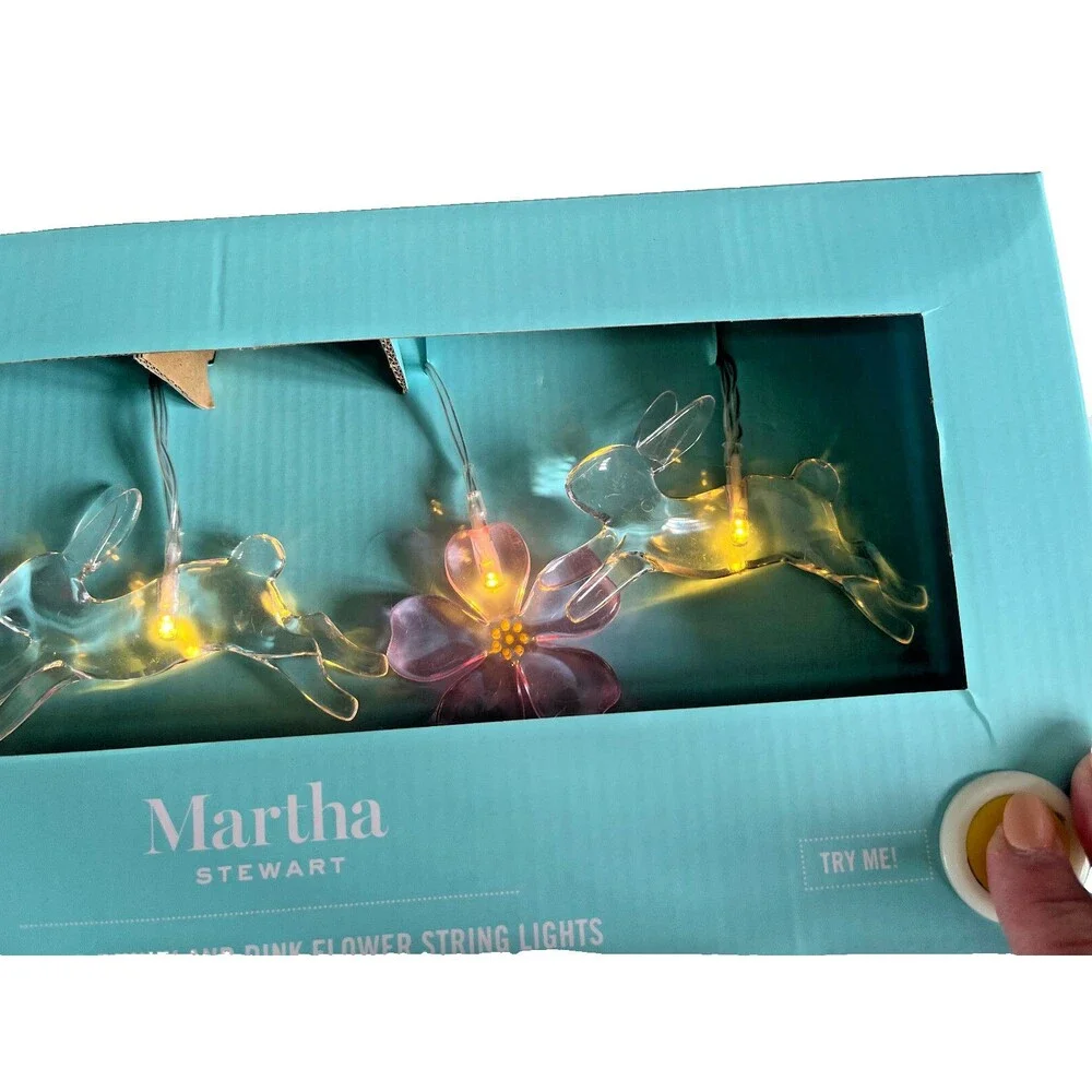 Martha Stewart Pink Flower & Clear Bunny String Lights 10 FT Baby Nursery Spring